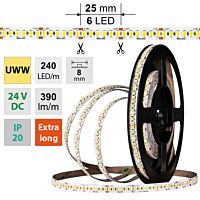 MCLED Pásek LED SMD2835 UWW, 240LED/m, 6W/m, DC 24V, 390lm/m, CRI90, IP20, 8mm, 5m