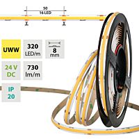 LED pásek COB UWW, 320LED/m, 8W/m, DC 24