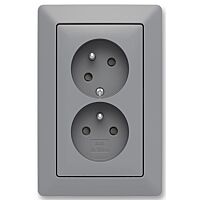 ABB ZONI Zásuvka 5513T-C02157 141 16A, dvojnásobná s clonkami, natočenou dutinou, IP40, šedá/bílá