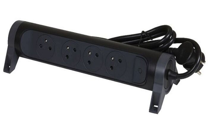 LEGRAND Přívod prodlužovací 1,5m 4zásuvka 230V/16A 4X2P+T otočná černá/tm.šedá