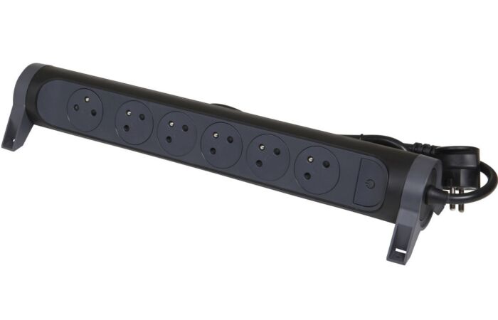 LEGRAND Přívod prodlužovací 1,5m 6zásuvka 230V/16A 6X2P+T otočný IP20 černá/tm.šedá