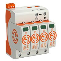 OBO BETTERMANN Svodič přepětí, typ 2, 4P, 40kA(8/20),DS, 550V  typ V20-4+FS-550