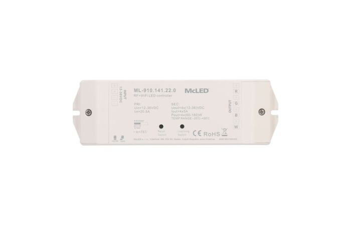 MCLED Přijímač RF a WIFI řízení jasu, CCT,RGBW 4 kanály 4x5A, 12-36V IP20