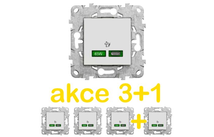 SCHNEIDER Z&aacute;suvka Unica Nab&iacute;jec&iacute; konektor USB C (65W), B&iacute;l&aacute; - (1ks zdarma) 4ks v balen&iacute;