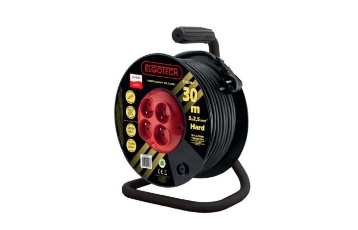 ELGOTECH Přívod prodlužovací  30m zásuvky 4x230V/16A s bubnem IP20 černá (H05RR-F 3x2,5)