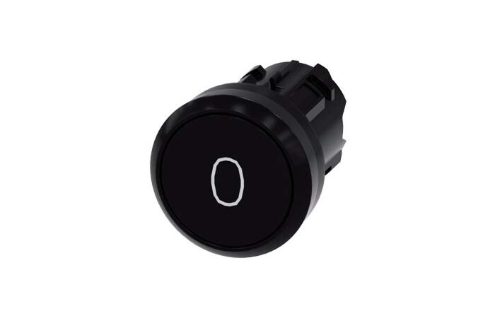 SIEMENS Tlačítko, 22 mm, kulaté, plast, černá barva, popisek O, knoflík stiskací