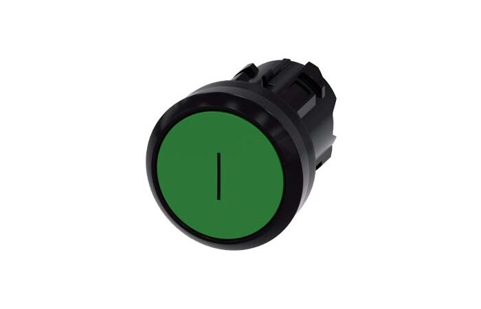 SIEMENS Tlačítko, 22 mm, kulaté, plast, zelené, popisek I, knoflík stiskací