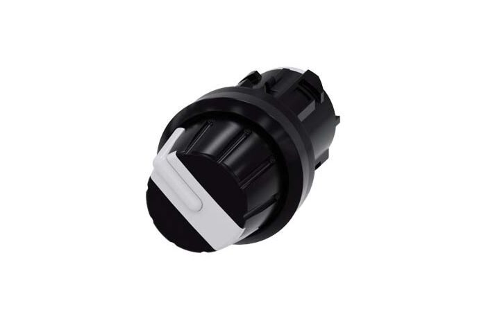 SIEMENS Spínač otočný, 22 mm, kulatý, plast, bílá, otočný knoflík, 4 spínací polohy