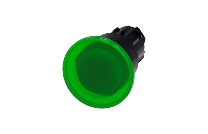 SIEMENS Tlačítko hřibové, osvětlené, 22 mm, kulaté, plast, zelená, 40 mm