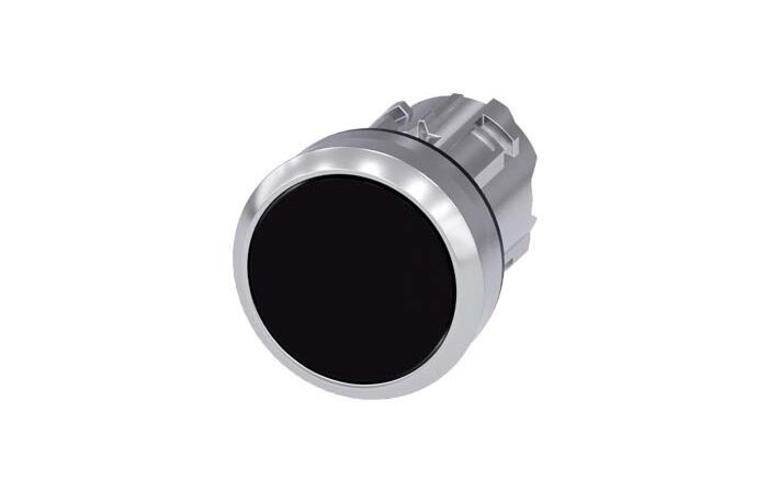 SIEMENS Tlačítko, 22 mm, kulaté, kov, s vysokým leskem, černá barva, knoflík stiskací