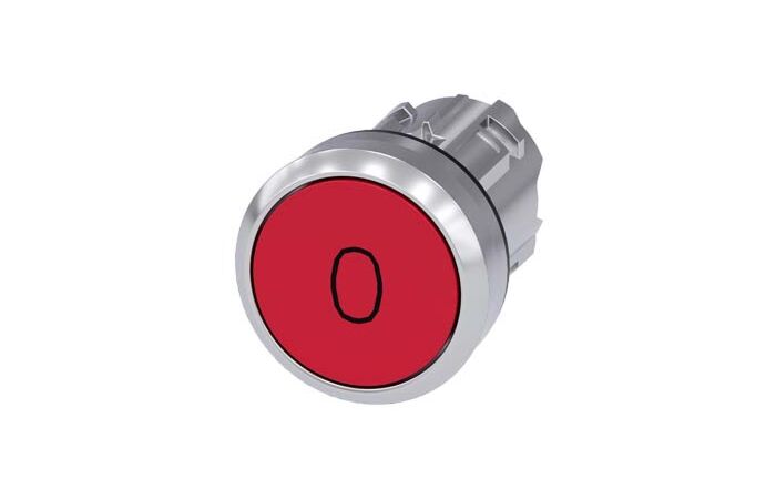SIEMENS Tlačítko, 22 mm, kulaté, kov, s vysokým leskem, červená, popisek O, knoflík stiskací