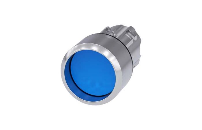 SIEMENS Tlačítko, 22 mm, kulaté, kov, s vysokým leskem, modré, čelní kroužek