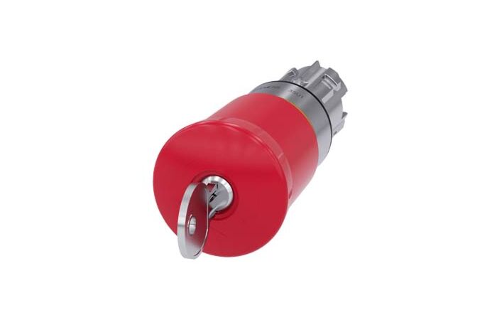 SIEMENS Tlačítko hřibové nouzového zastavení, 22 mm, kulaté, kov, s vysokým leskem, červená, se zámkem CES