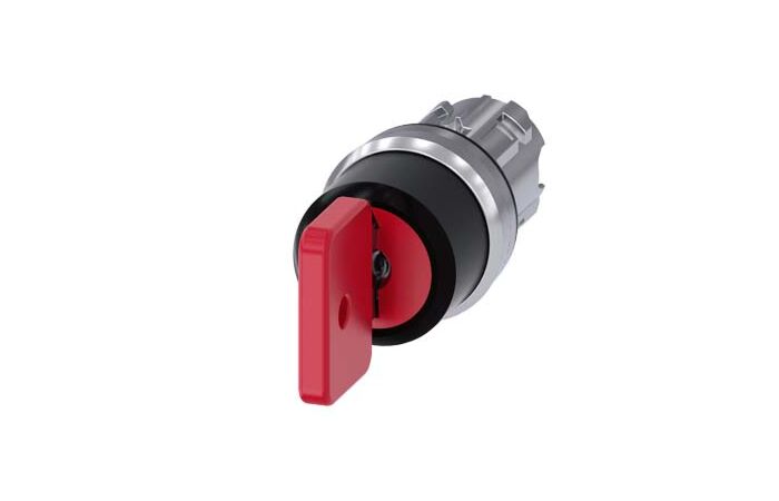 SIEMENS Spínač klíčový O.M.R 22 mm, kulatý, kov, s vysokým leskem, červená, vytažení klíče I+O+II
