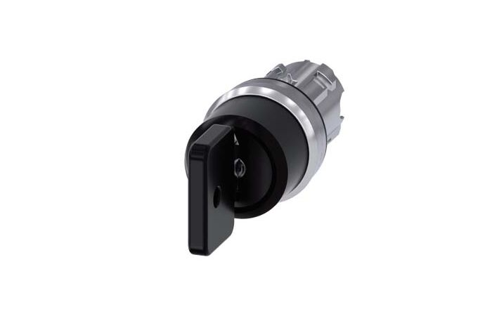 SIEMENS Spínač klíčový O.M.R 22 mm, kulatý, kov, s vysokým leskem, černá barva, vytažení klíče O