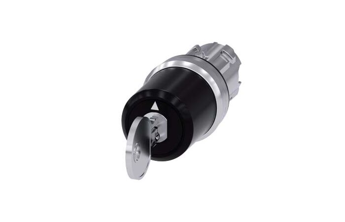 SIEMENS Spínač klíčový BKS, 22 mm, kulatý, kov, s vysokým leskem, vytažení klíče O