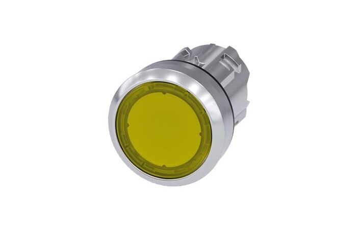 SIEMENS Tlačítko, osvětlené, 22 mm, kulaté, kov, s vysokým leskem, žluté, knoflík stiskací