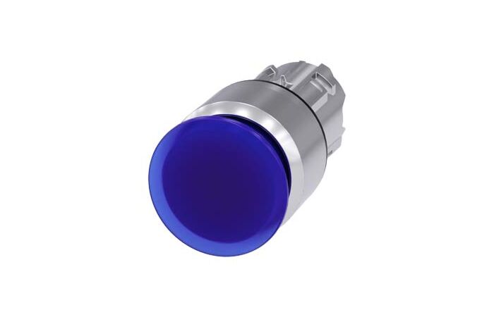 SIEMENS Tlačítko hřibové, osvětlené, 22 mm, kulaté, kov, s vysokým leskem, modrá, 30 mm