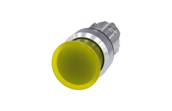 SIEMENS Tlačítko hřibové, osvětlené, 22 mm, kulaté, kov, s vysokým leskem, žlutá, 30 mm