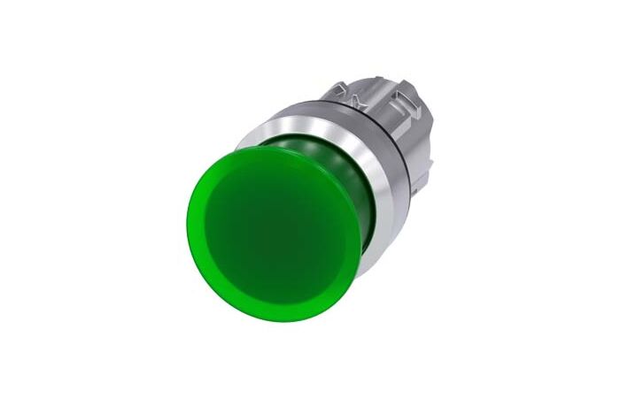 SIEMENS Tlačítko hřibové, osvětlené, 22 mm, kulaté, kov, s vysokým leskem, zelená, 30 mm