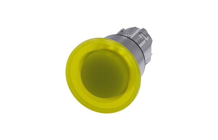 SIEMENS Tlačítko hřibové, osvětlené, 22 mm, kulaté, kov, s vysokým leskem, žlutá, 40 mm