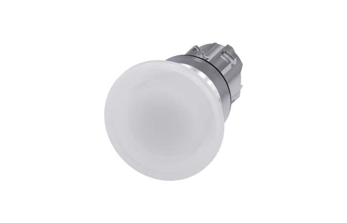 SIEMENS Tlačítko hřibové, osvětlené, 22 mm, kulaté, kov, s vysokým leskem, bílá, 40 mm