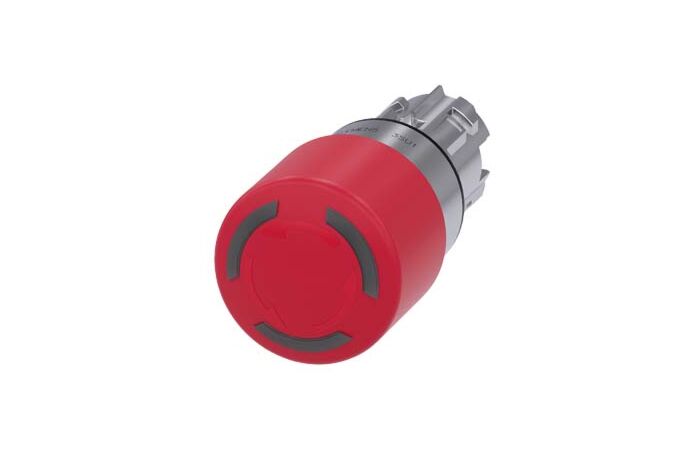 SIEMENS Tlačítko hřibové nouzového zastavení, osvětlené, 22 mm, kulaté, kov, s vysokým leskem, červená, 30 mm