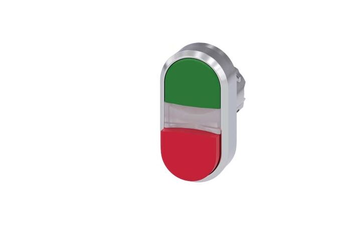 SIEMENS Dvojtlačítko osvětlené, 22 mm, kulaté, kov, s vysokým leskem, zelená, červená