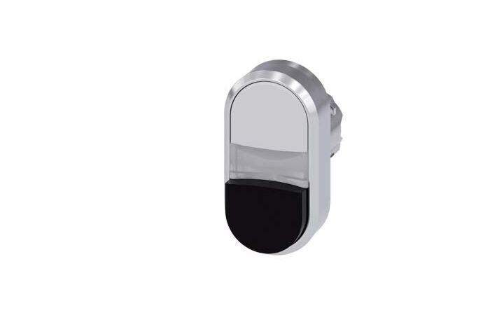 SIEMENS Dvojtlačítko osvětlené, 22 mm, kulaté, kov, s vysokým leskem, bílá, černá