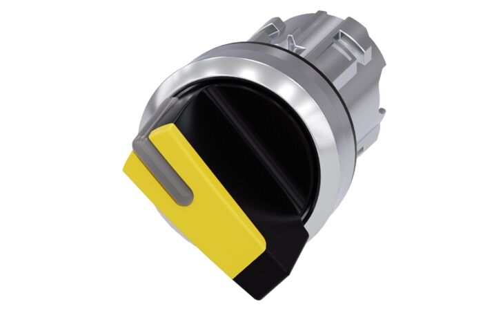 SIEMENS Spínač otočný s osvětlením, 22 mm, kulatý, kov, s vysokým leskem, žlutá barva, krátká páčka