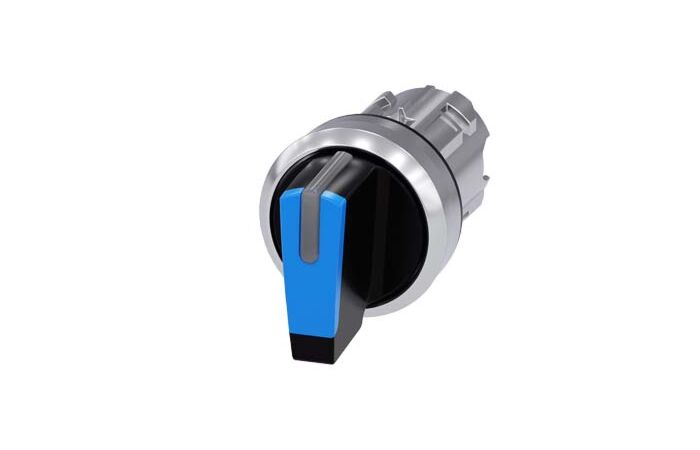 SIEMENS Spínač otočný, s osvětlením, 22 mm, kulatý, kov, s vysokým leskem, modrá