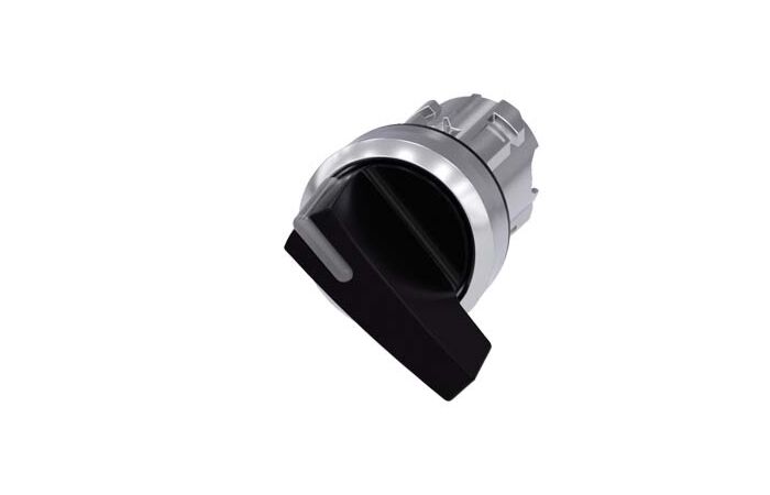 SIEMENS Spínač otočný s osvětlením, 22 mm, kulatý, kov, s vysokým leskem, černá barva, dlouhá páčka