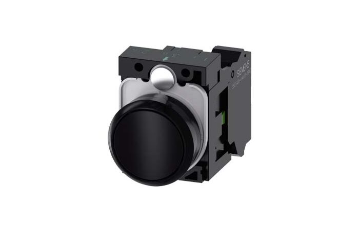 SIEMENS Tlačítko, 22 mm, kulaté, plast, černá, knoflík stiskací, 1 NO