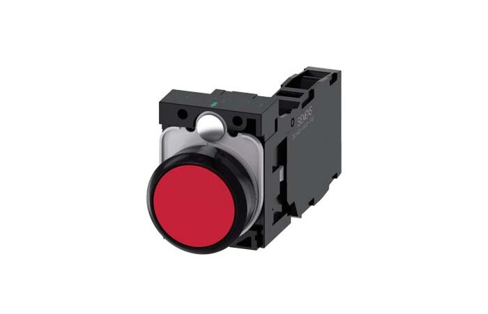 SIEMENS Tlačítko, 22 mm, kulaté, plast, červená, knoflík stiskací, 1 NO + 1 NC