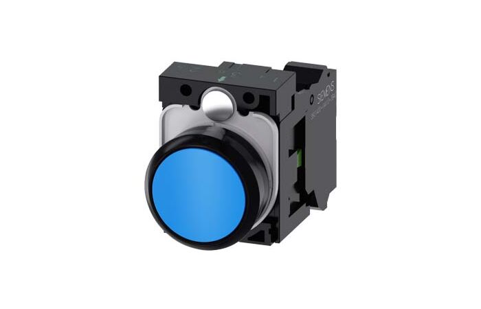 SIEMENS Tlačítko, 22 mm, kulaté, plast, modrá, knoflík stiskací, 1 NO