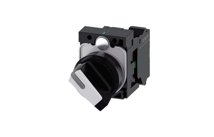SIEMENS Spínač otočný, s osvětlením, 22 mm, kulatý, plast, černá, bílá, 1 NO