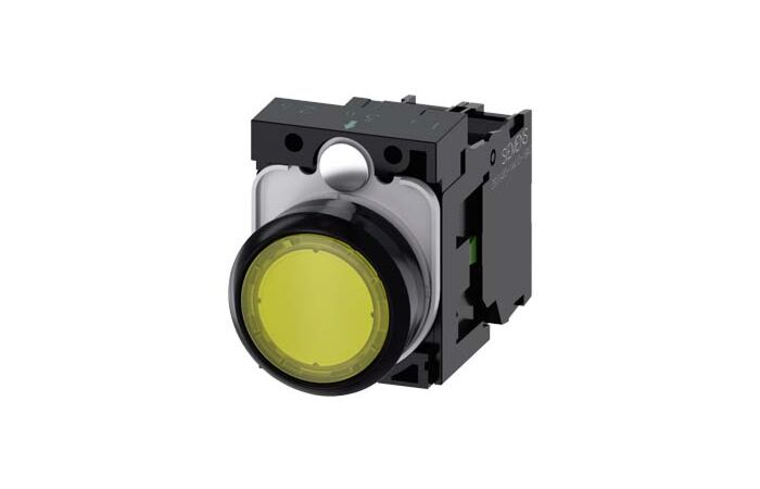 SIEMENS Tlačítko, osvětlené, 22 mm, kulaté, plast, žlutá, 1 NO, AC/DC 24V