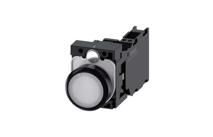 SIEMENS Tlačítko, osvětlené, 22 mm, kulaté, plast, bílá, 1 NO + 1 NC, AC/DC 24V
