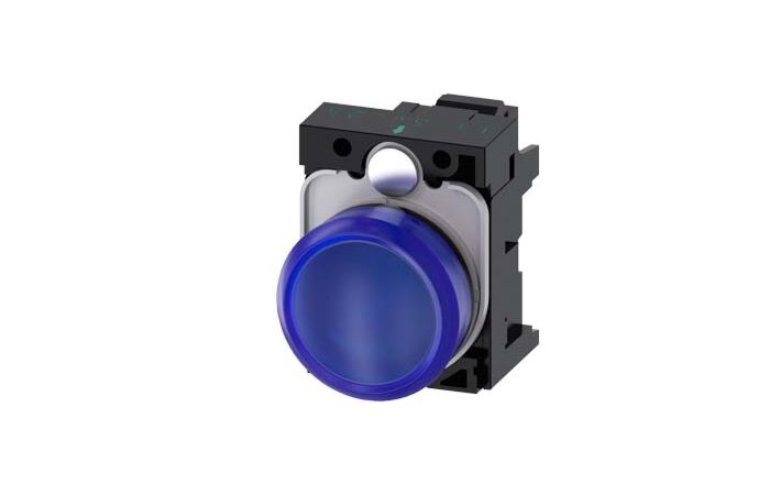 SIEMENS Signálka 22 mm, kulatá, plast, modrá, čočka, hladká, AC/DC 24V