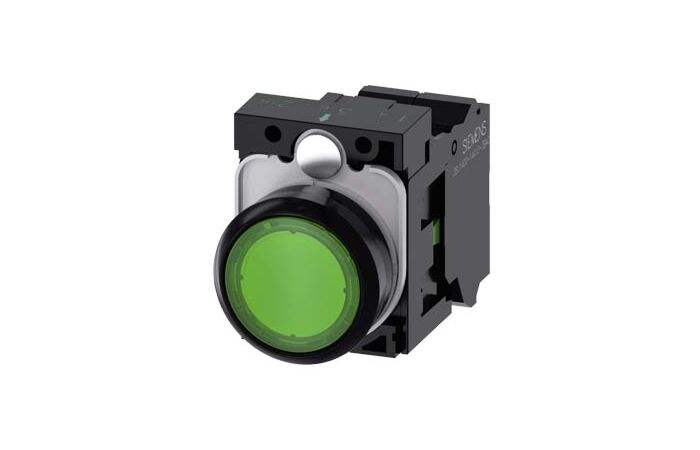 SIEMENS Tlačítko, osvětlené, 22 mm, kulaté, plast, zelená, 1 NO, AC110V