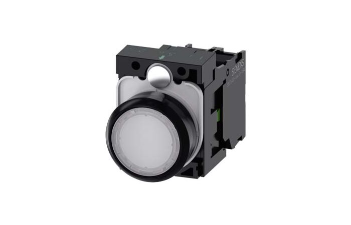 SIEMENS Tlačítko, osvětlené, 22 mm, kulaté, plast, bílá, 1 NO, AC110V