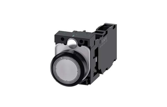 SIEMENS Tlačítko, osvětlené, 22 mm, kulaté, plast, čirá, 1 NO + 1 NC, AC110V