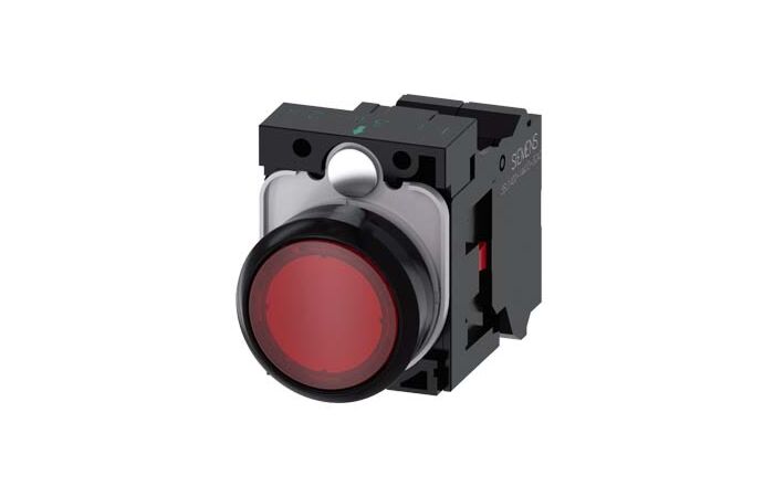 SIEMENS Tlačítko, osvětlené, 22 mm, kulaté, plast, červená, 1 NC, AC230V