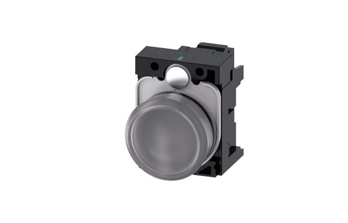 SIEMENS Signálka 22 mm, kulatá, plast, čirá, čočka, hladká, AC230V