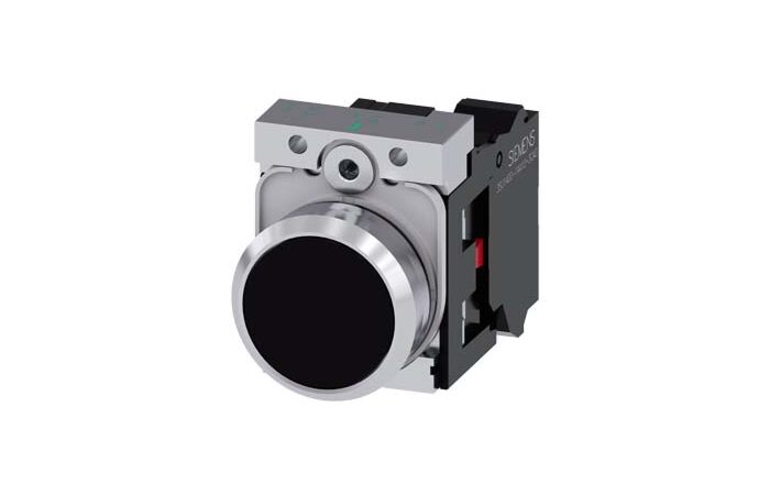 SIEMENS Tlačítko, 22 mm, kulaté, kov, s vysokým leskem, černá barva, knoflík stiskací, 1 NC
