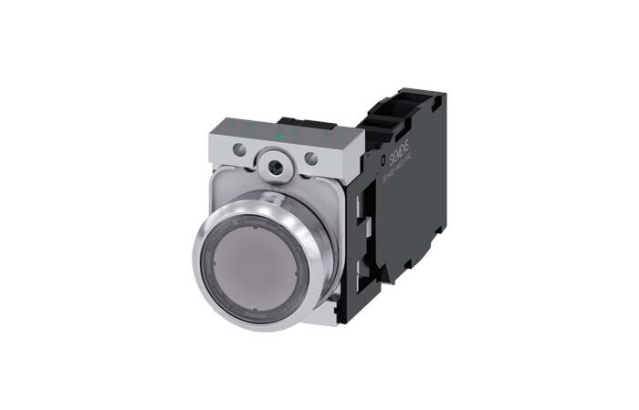 SIEMENS Tlačítko, 22 mm, kulaté, kov, s vysokým leskem, čirá, knoflík stiskací, 1 NO + 1 NC