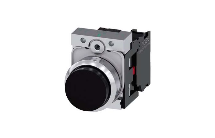 SIEMENS Tlačítko, 22 mm, kulaté, kov, s vysokým leskem, černá barva, knoflík stiskací, 1 NC