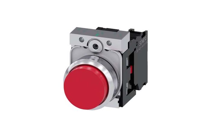 SIEMENS Tlačítko, 22 mm, kulaté, kov, s vysokým leskem, červená, knoflík stiskací, 1 NC