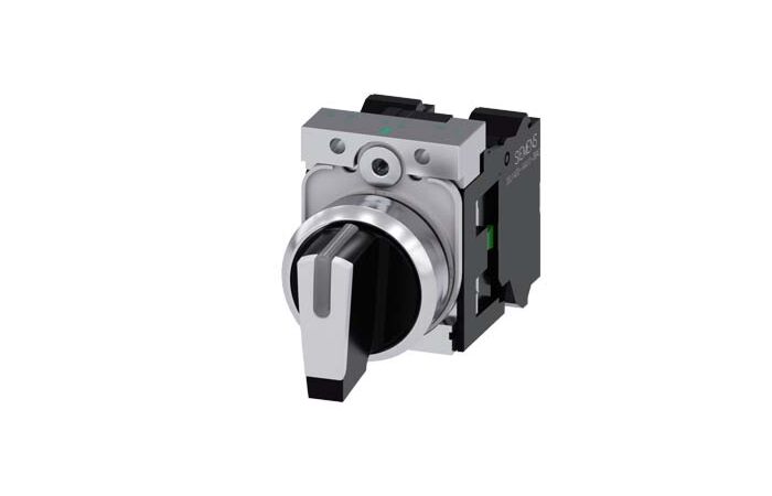 SIEMENS Spínač otočný, prosvětlený, 22 mm, kulatý, kov, s vysokým leskem, bílý, 1NO, 1NO