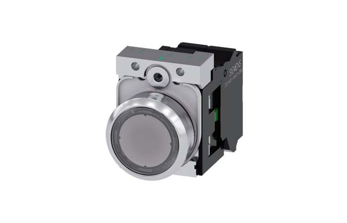 SIEMENS Tlačítko, osvětlené, 22 mm, kulaté, kov, s vysokým leskem, čirá, knoflík stiskací, 1 NO